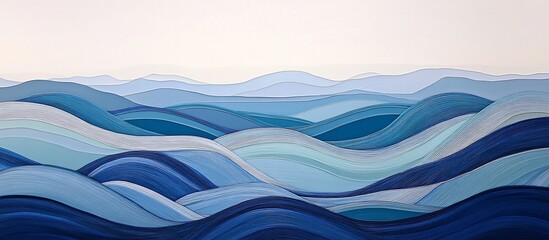 Fototapeta premium Abstract layered blue wavy mountains.