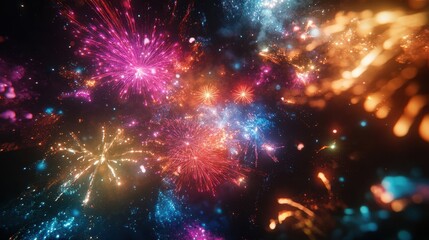Fototapeta premium Colorful Fireworks in a Vibrant Night Sky