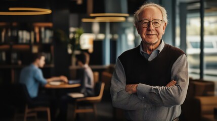 Fototapeta premium Elderly Man in a Modern Café Setting