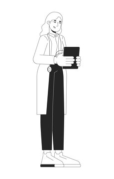 doctor holding tablet, black and white clip art preview