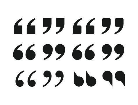 Black quotation marks on white background. Quotation Marks Signs. Inverted commas talking marks set. Talk bubble speech. Vector illustration.