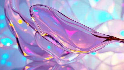 Abstract iridescent flowing forms with vibrant color reflections