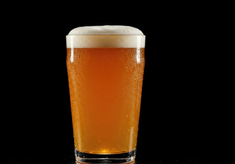 Glass of orange juice or hazy New England IPA on black background