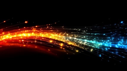 Fototapeta premium Abstract vibrant energy flow, streaks of light, color transition from red to blue, dark background, glowing particles.