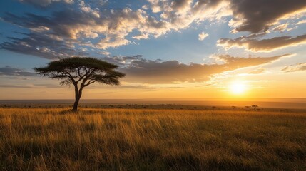 Fototapeta premium Serene Sunset Over African Landscape