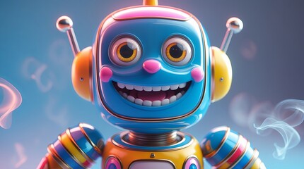 Fototapeta premium Joyful Retro Robot: A Cheerful 3D Rendered Illustration