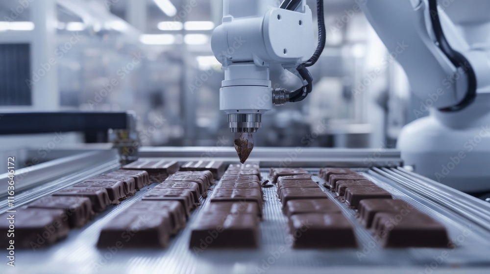 Aufkleber robotic arms precisely control the chocolate molding process, ensuring consistent quality and effici