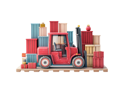 Labor Day Themed Forklift with Crates in Isolated Setting