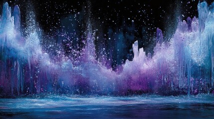 An abstract depiction of colorful ice formations against a dark background.