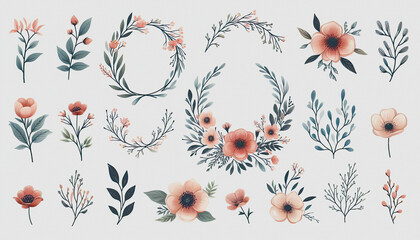 watercolor wedding flowers. Isolated on White Background