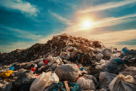 Landfill with many waste and garbage. Dumping and waste management concept.