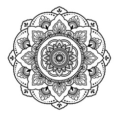 Ethnic and Mindful Mandala SVG PNG with flowers for Henna, Mehndi, tattoos, decoration and coloring book page for adults. Decorative ornament in ethnic oriental style. Outline doodle hand-drawn vector