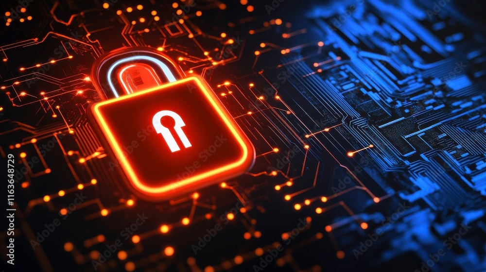 Poster futuristic digital interface with lock and circuit pattern