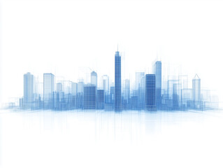 Fototapeta premium Abstract wireframe city background. Perspective 3D render of building wireframe