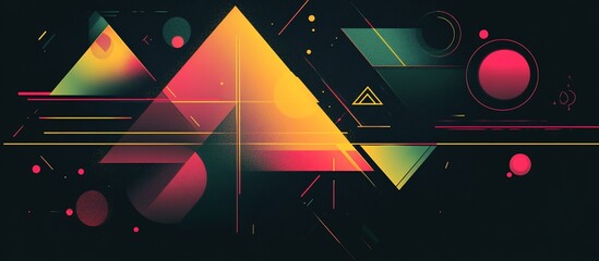 Abstract geometric shapes in vibrant colors on dark background.