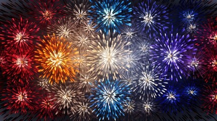 Fototapeta premium Radiant Symphony: Vibrant 3D-Rendered Fireworks Flat Lay with Glowing Streaks and Minimalist Composition