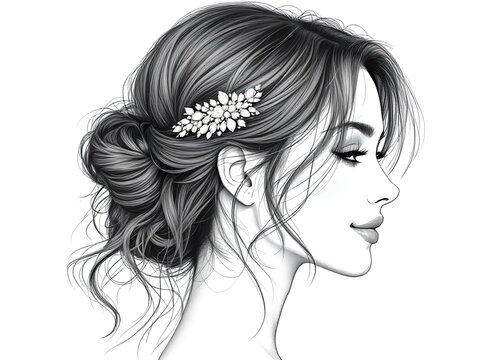 woman profile with elegant hairstyle and hairpiece clip art preview