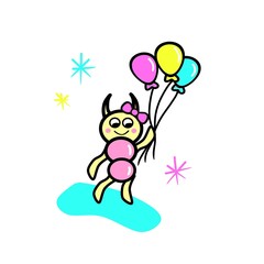 Funny cartoon character. Birthday cartoon design. Illustration of funny monster or alien character