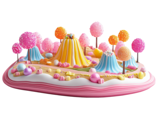 Colorful Candyland Scene with Gumdrop Mountains and Trees