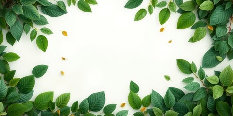 Fototapeta premium Vibrant Green Leaves Frame a Clean White Background, Perfect for Spring or Summer Designs