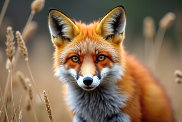 Obraz premium Red fox amid tall grasses