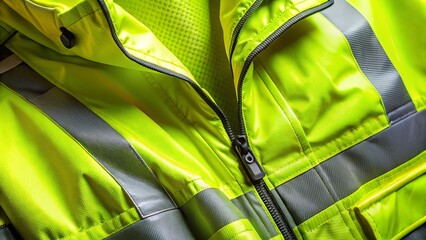 High-Visibility Fluorescent Green Safety Jacket with Reflective Stripes - Stock Photo