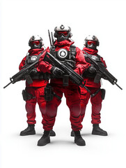 Naklejka premium Three soldier wearing futuristic red and black uniforms
