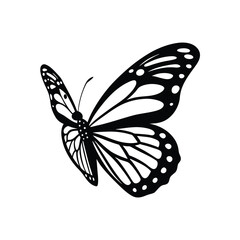 Monarch Butterfly (Danaus plexippus)  silhouette design, labeled linocut vector illustration.