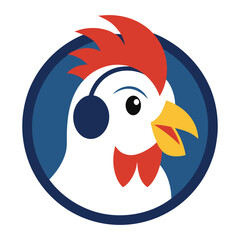 chicken head mascot logo with wearing a headphone