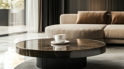 Modern Living Room Interior Design: Coffee on a Marble Coffee Table