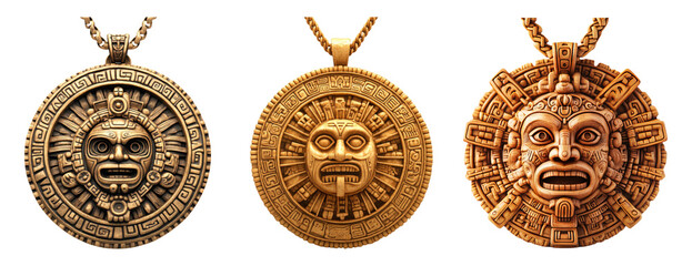Ancient Aztec Pendant Collection on Transparent Background