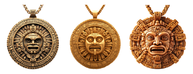 Ancient Aztec Pendant Collection on Transparent Background