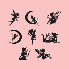 Silhouette fairies engage in a variety of activities 