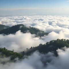 Fototapeta premium Majestic Mountain Peaks Enveloped in a Sea of Clouds