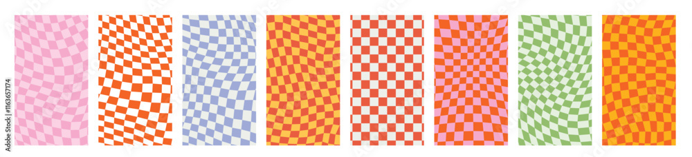 Wall mural groovy retro pattern background psychedelic checkered backdrop style chessboard minimalist abstract