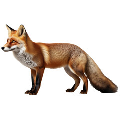 A red fox standing in profile on a transparent background.