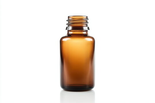 Isolated brown glass pharmacy bottle on white