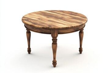 Isolated vintage wooden dining table on white background 3D render with clipping path