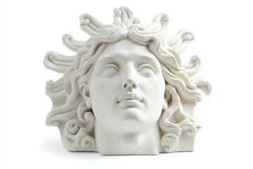 Isolated white gypsum replica of Apollo s head a plaster bust resembling a Renaissance po