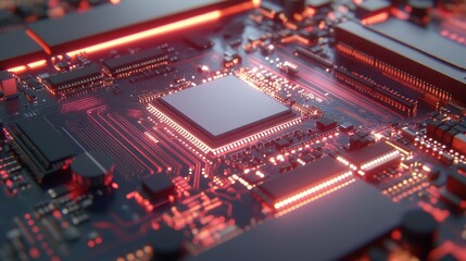 Abstract Microchip Circuit Animation in Bright Light