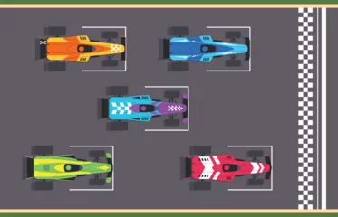 Gardinen Formula 1 Start. A set of sports and racing cars top view. Modern racing cars for speed competitions. Vector illustration © Igor