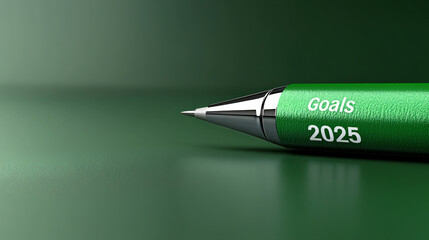 Creative green designs text Goals 2025 nature element plant eco-friendly item innovative visual environmental goal sustainability futuristic planning new year calendar pen plant personal growth poster