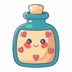 Cute love potion bottle illustration whimsical style digital art fantasy theme cheerful vibe