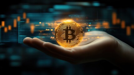 [Visual representation of cryptocurrency volatility] Volatility in Crypto: Cryptocurrency Hand Holding Bitcoin Amidst Digital Chaos