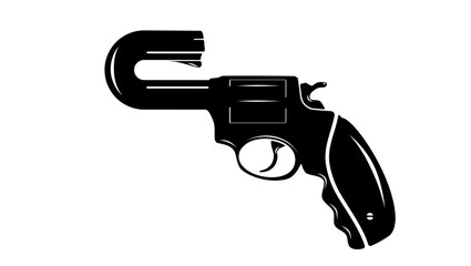 fatal error, pistol with inverted barrel, black isolated silhouette