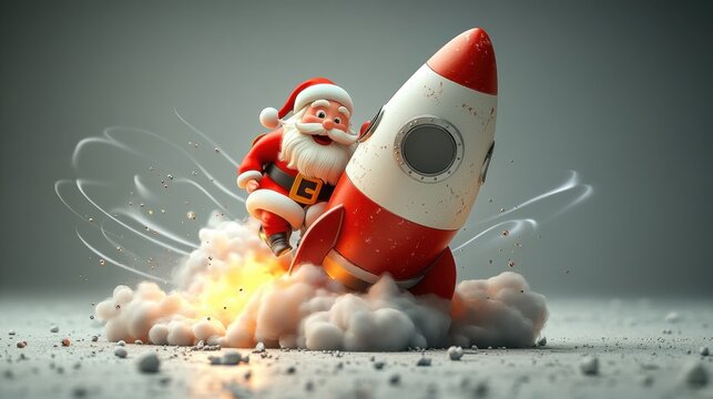 [Animated Santa Claus Space Rocket] Red Rocket Launch with Santa in Space Adventure