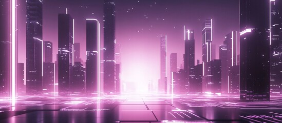 Futuristic city glowing with neon light.