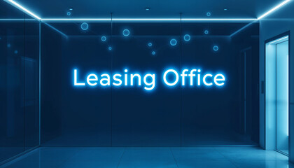 Futuristic Leasing Office banner and header with glowing typography design
