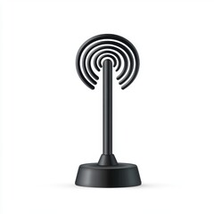 Minimalist black wireless charging stand with spiral design on a white background.