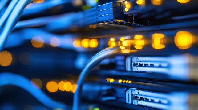 Focused View of Network Cables in a Tech Environment